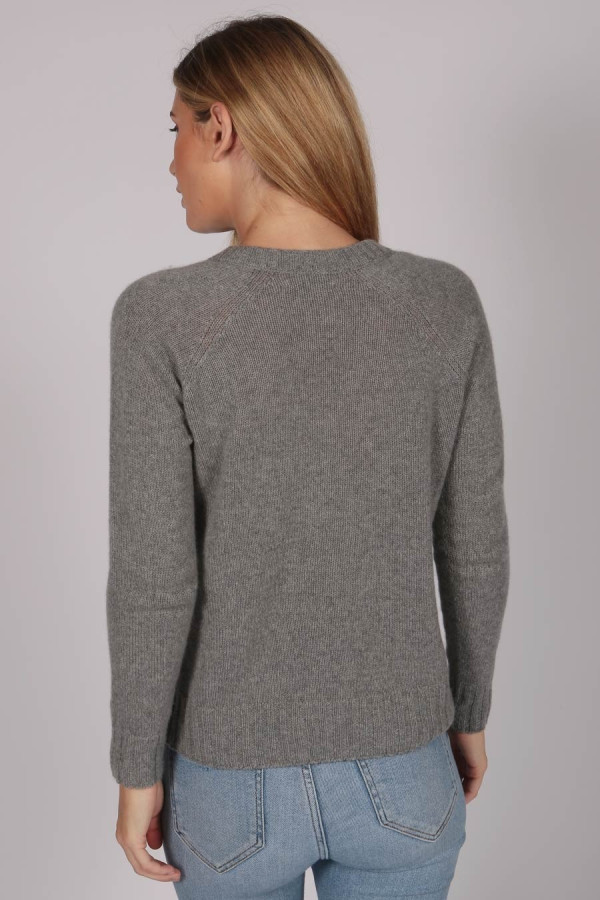 Womens Light Grey V-Neck Cashmere Sweater back