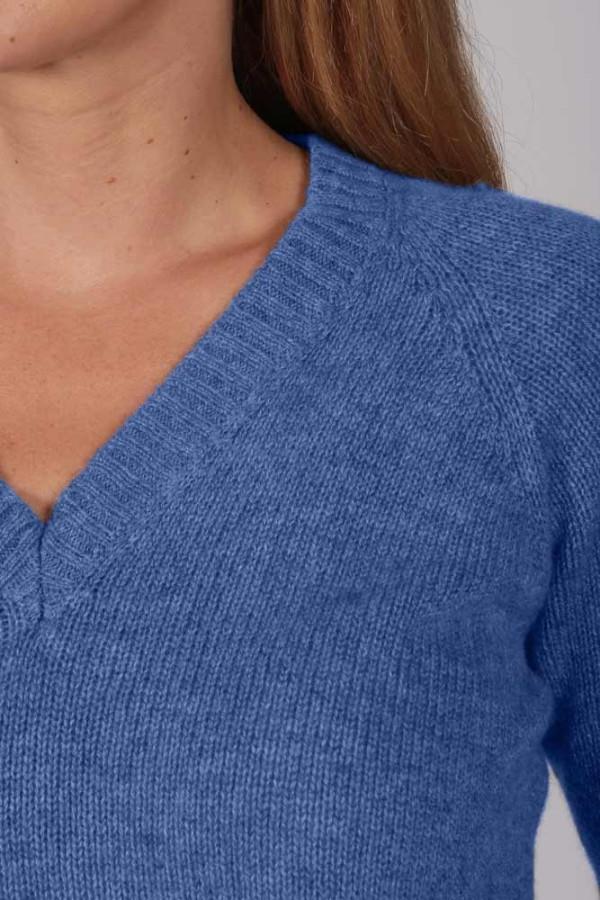Periwinkle Blue V-Neck Cashmere Sweater detail