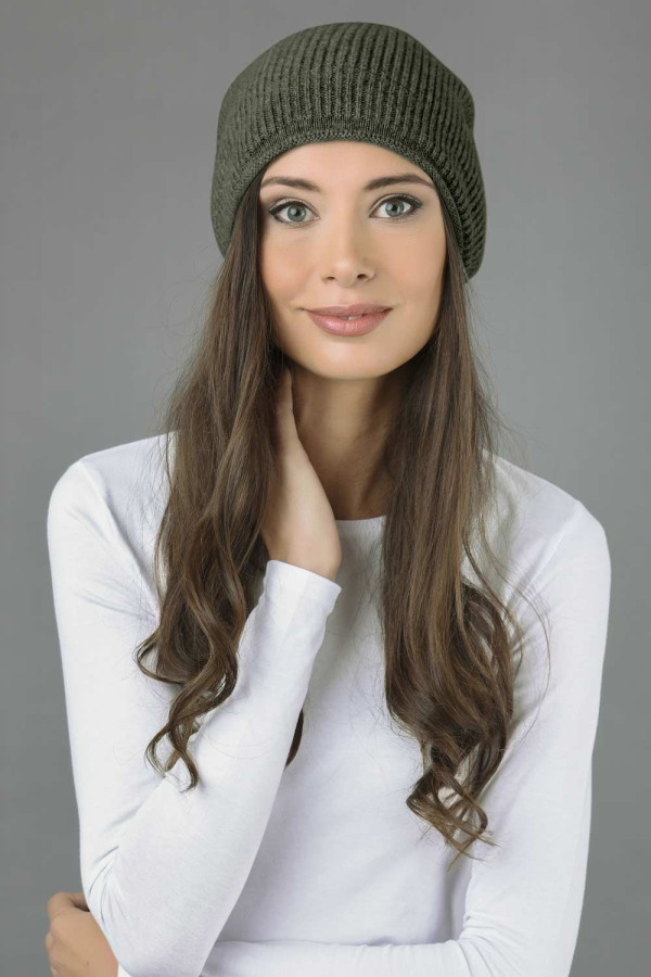 Pure cashmere ribbed slouchy beanie hat plain knit 3