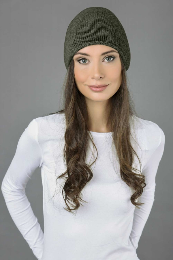 Pure cashmere slouchy beanie hat plain knit 2