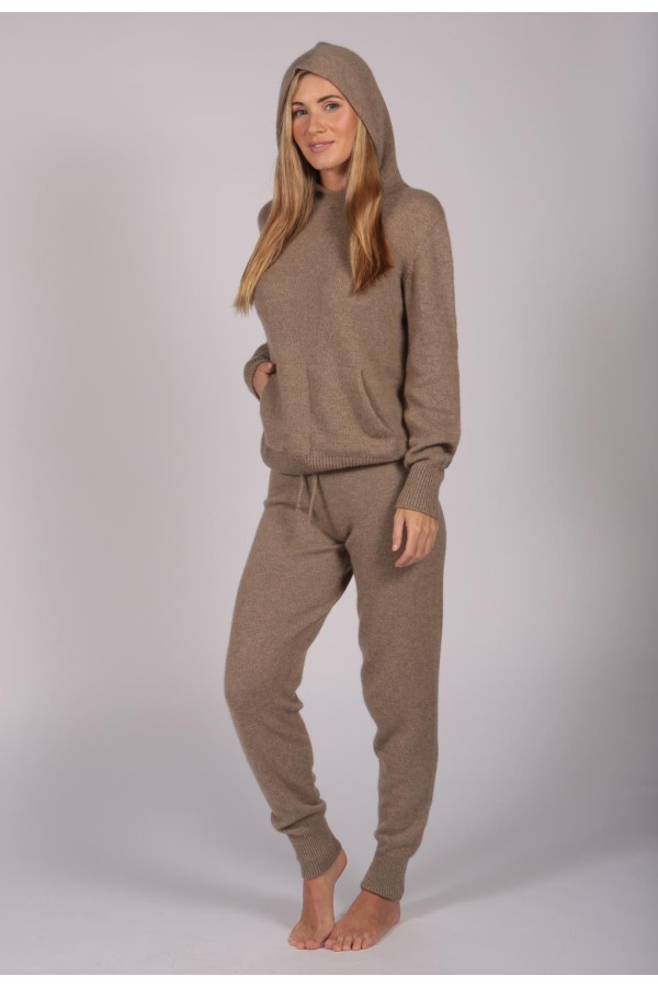 Camel Brown 100% Cashmere Hoodie for Women full body