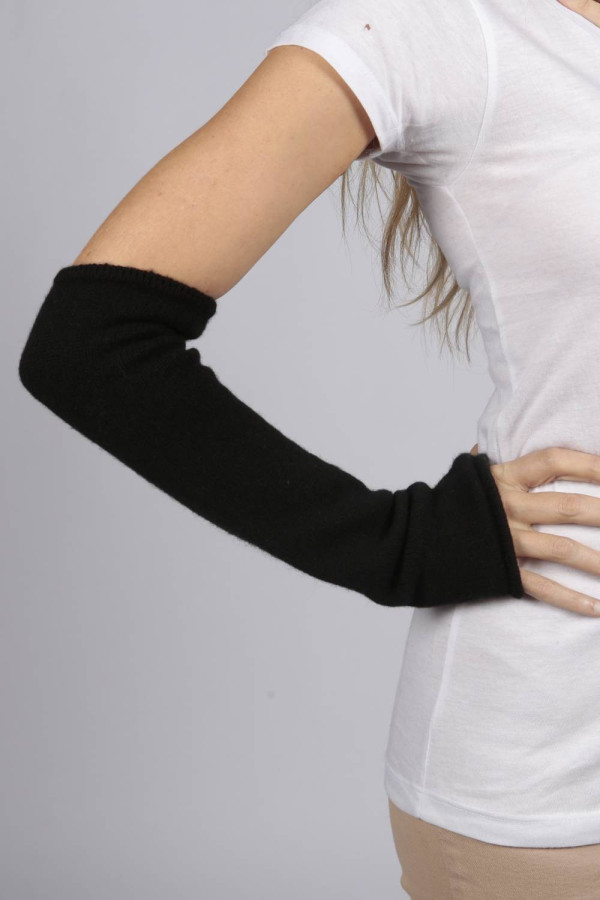 Black pure cashmere fingerless long wrist warmer gloves