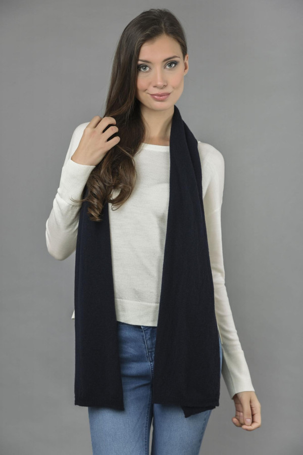 Pure Cashmere Plain Knitted Small Stole Wrap in Navy Blue 1