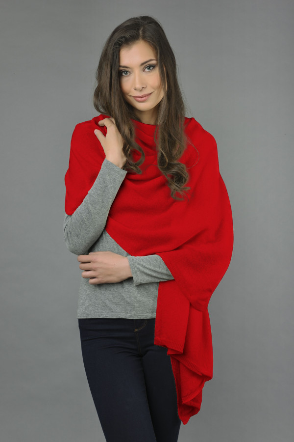 Châle tricoté pur cachemire en rouge
