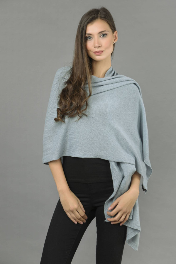 Knitted Pure Cashmere Wrap in Cambridge Blue 1
