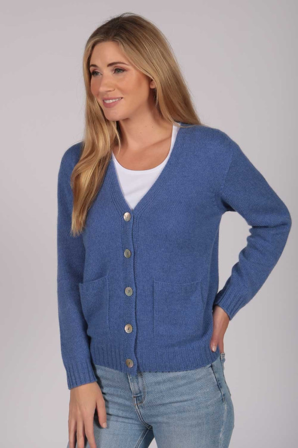 Cashmere Cardigan Jumper in Periwinkle Blue front