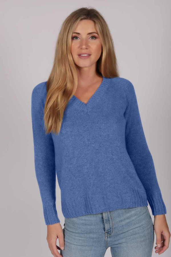 Periwinkle Blue V-Neck Cashmere Sweater front