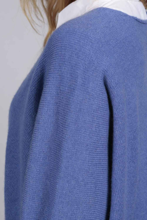 Periwinkle blue pure cashmere duster cardigan front