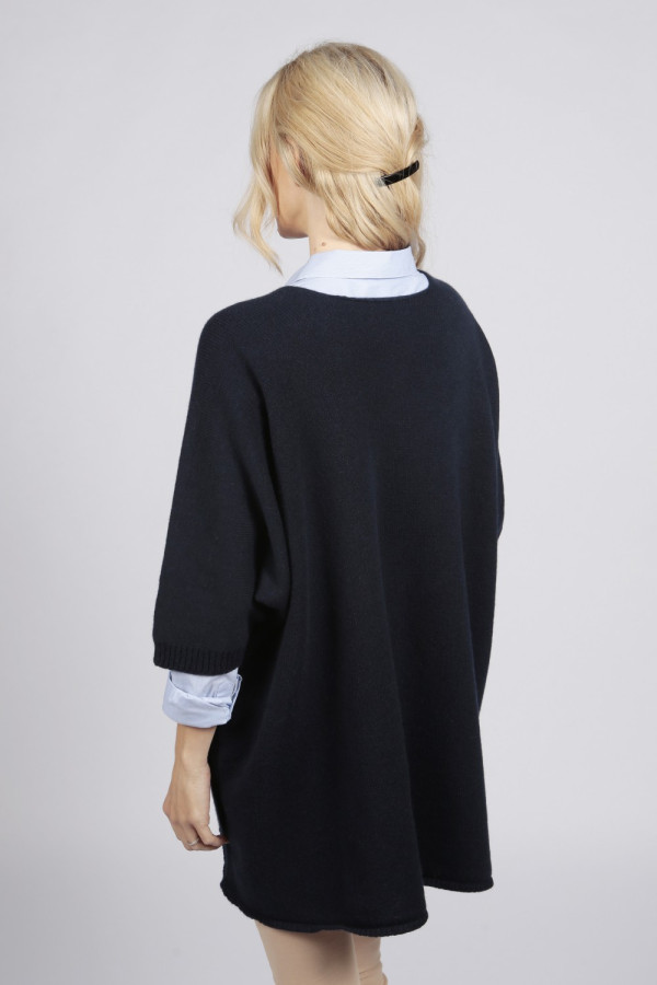 Navy blue pure cashmere duster cardigan front