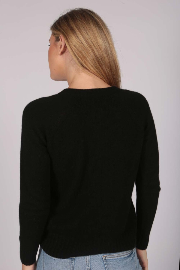Womens Black V-Neck Cashmere Sweater back