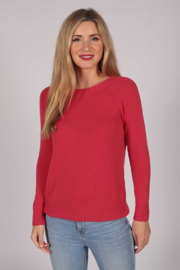 Coral Red Crew Neck Jumper 100% Cashmere detail