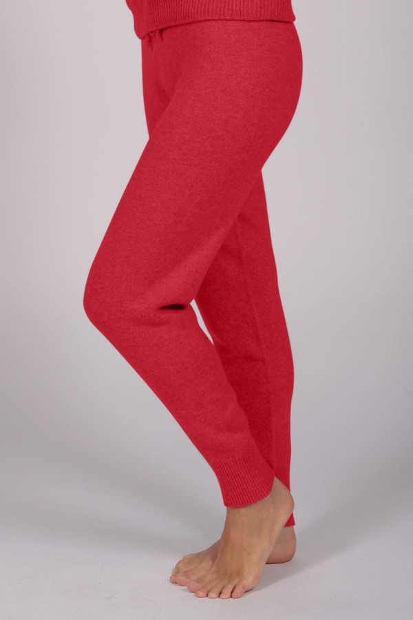 Women's Pure Cashmere Joggers Pants in Coral Red 2