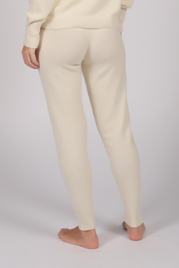 Women's Pure Cashmere Joggers Pants in Cream White back