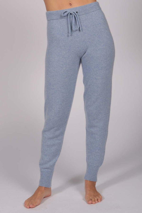 Women's Pure Cashmere Joggers Pants in Light Blue 2