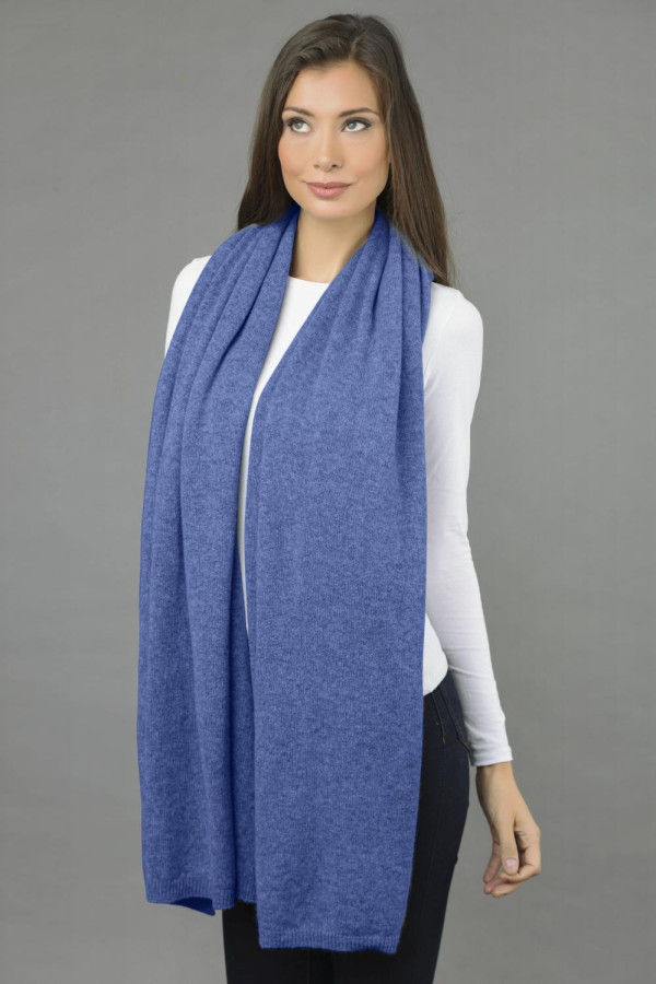 Châle tricoté pur cachemire en Bleu Pervenche 01