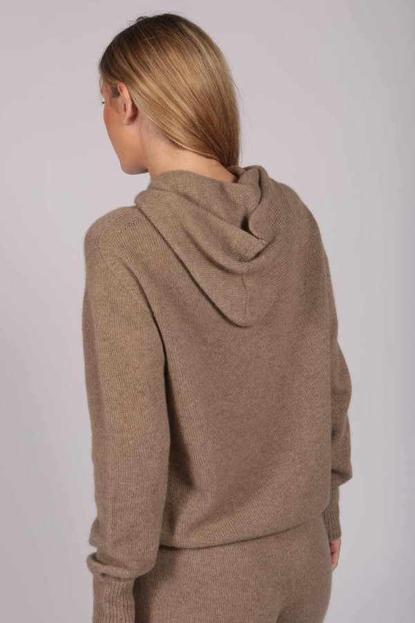 Camel Brown 100% Cashmere Hoodie for Women back