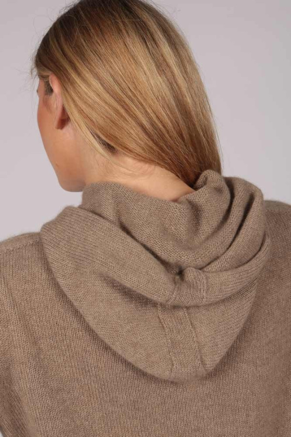 Camel Brown 100% Cashmere Hoodie for Women detail