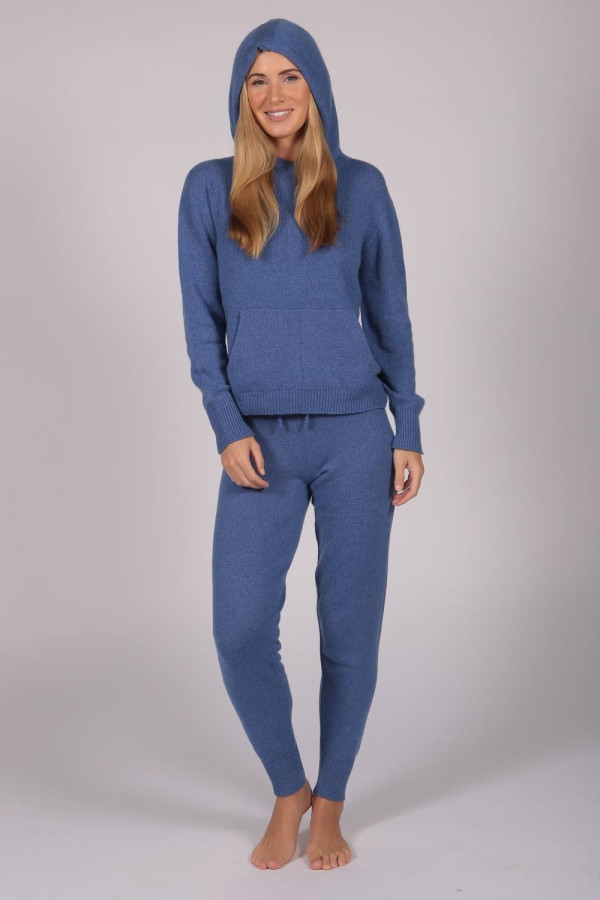 Periwinkle Blue 100% Cashmere Hoodie for Women full body