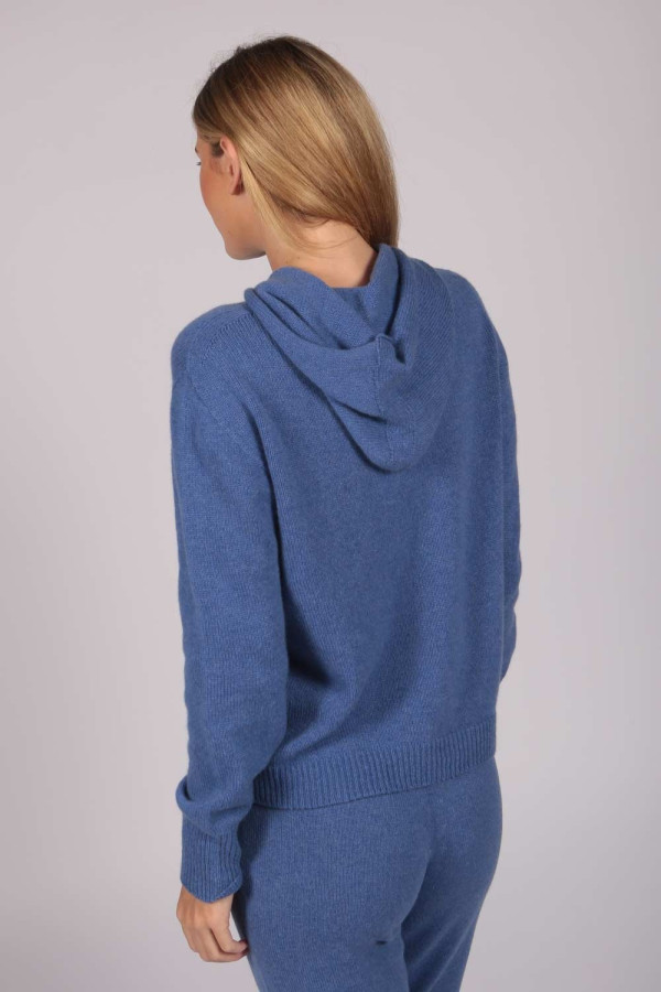 Periwinkle Blue 100% Cashmere Hoodie for Women back