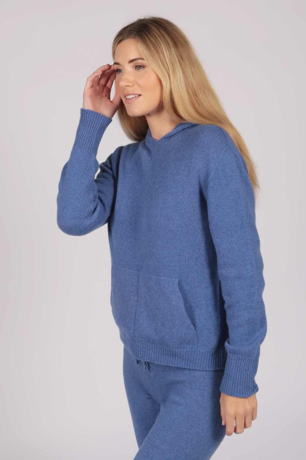 Periwinkle Blue 100% Cashmere Hoodie for Women detail