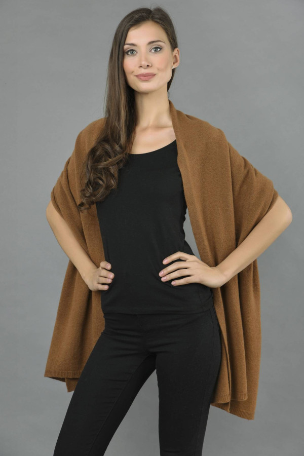 Knitted Pure Cashmere Wrap in Brown 1