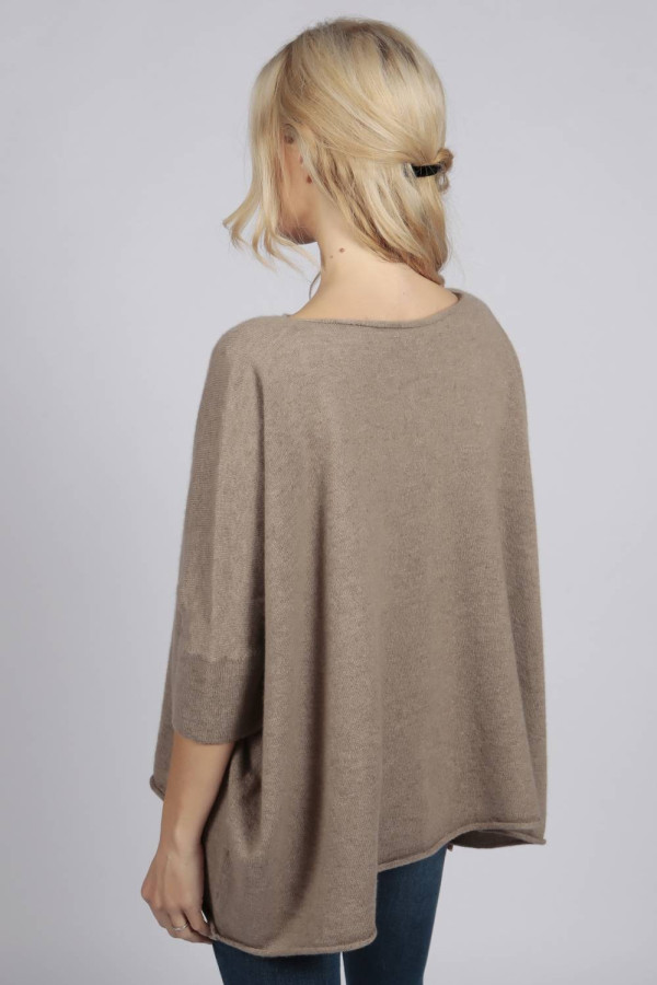 Camel Brown pure cashmere short sleeve oversized batwing sweater back