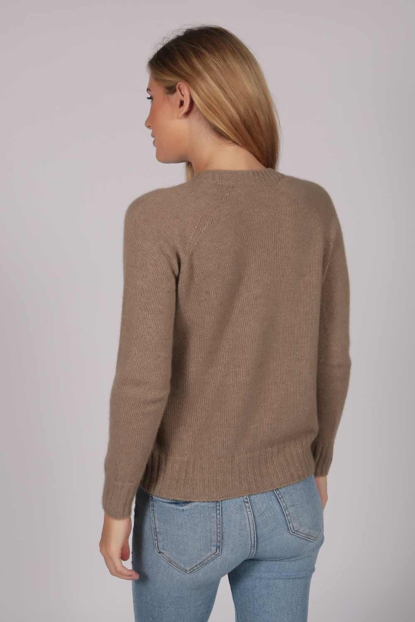 Womens Camel Brown V-Neck Cashmere Sweater back