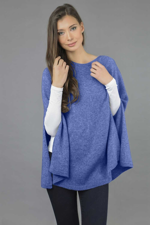 Cashmere Plain Knitted Poncho Cape in Periwinkle Blue