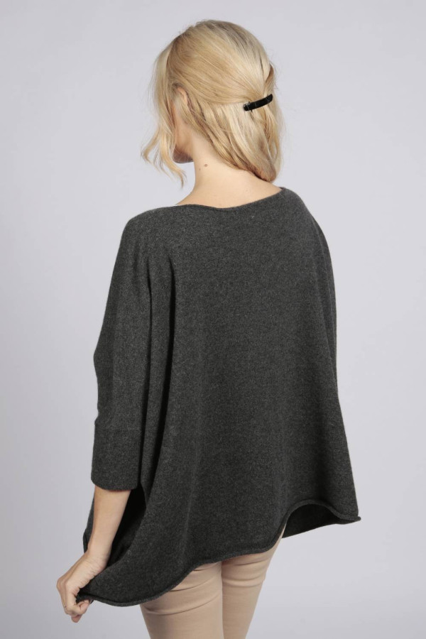 Charcoal Grey pure cashmere short sleeve oversized batwing sweater back