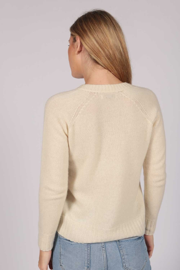 Womens Cream White V-Neck Cashmere Sweater back
