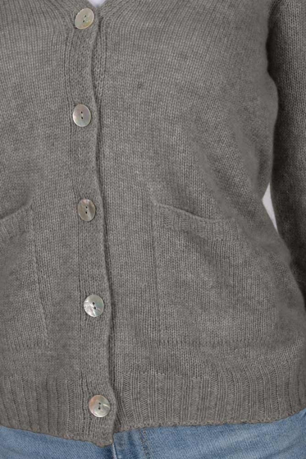 Light Grey Pure Cashmere Cardigan Jumper detail