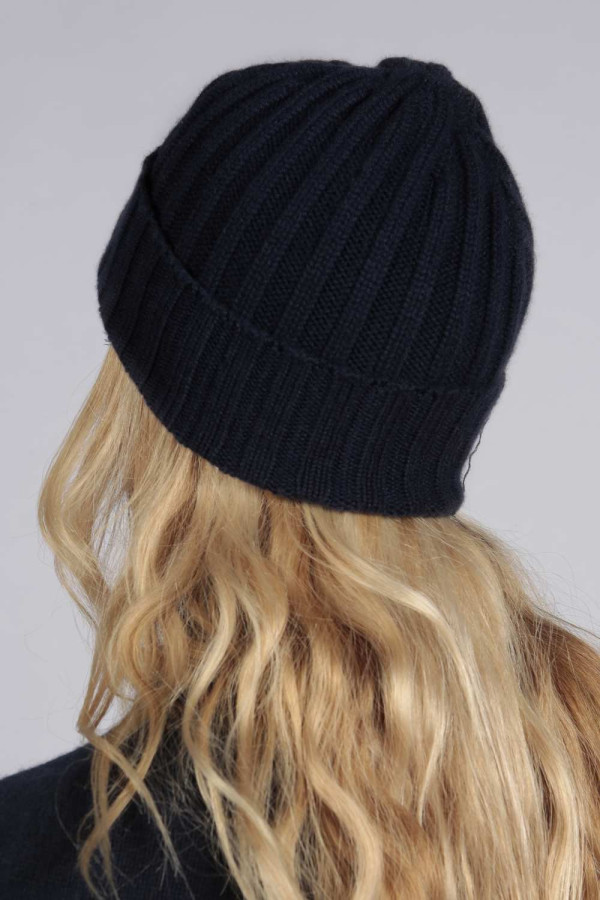Cappello a coste in 100% cashmere Blu navy