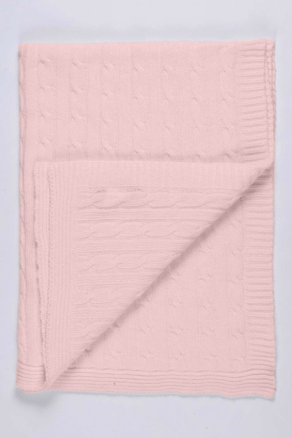 Baby Pink pure cashmere baby blanket cable knit 1