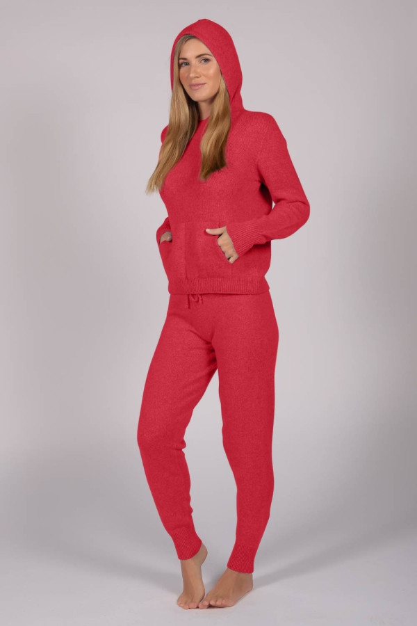 Coral Red 100% Cashmere Hoodie for Women full body