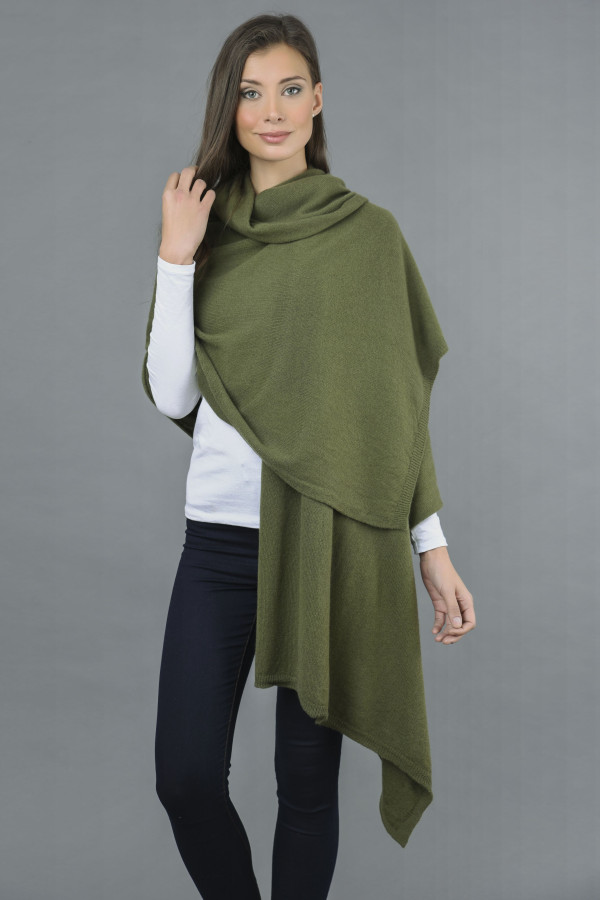 Knitted Pure Cashmere Wrap in Loden Green 3