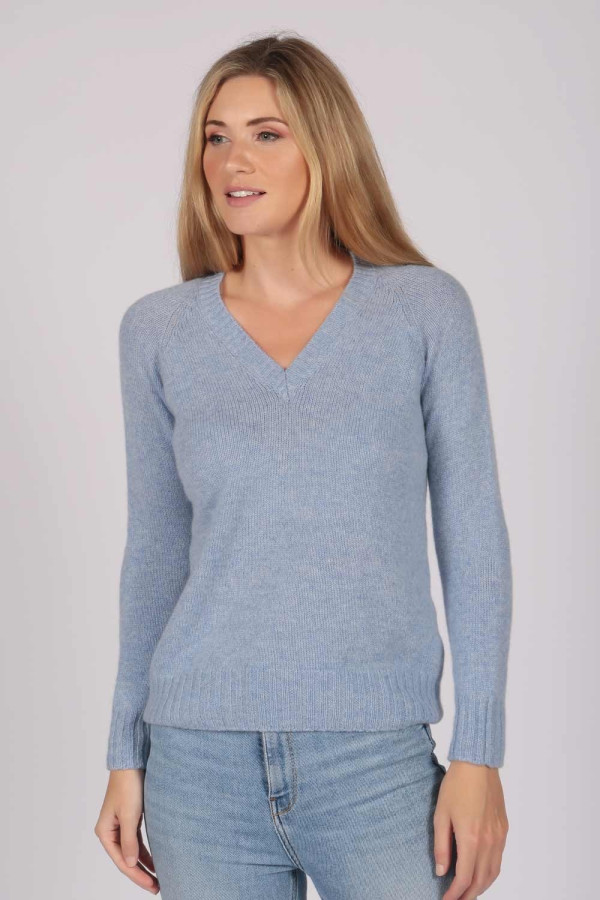 Light Blue V-Neck Cashmere Sweater 