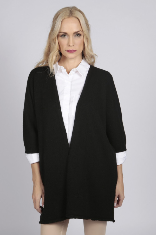 Black pure cashmere duster cardigan back