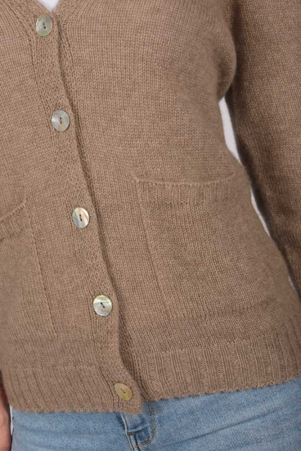 Cashmere Cardigan Jumper in Camel Brown detail