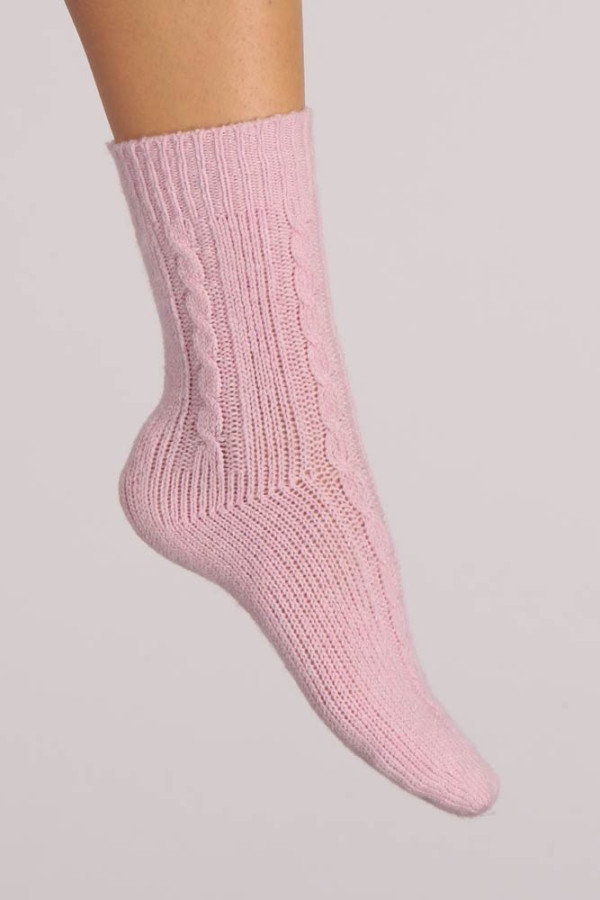 Pure Cashmere Bed Socks in Baby Pink Cable Knit
