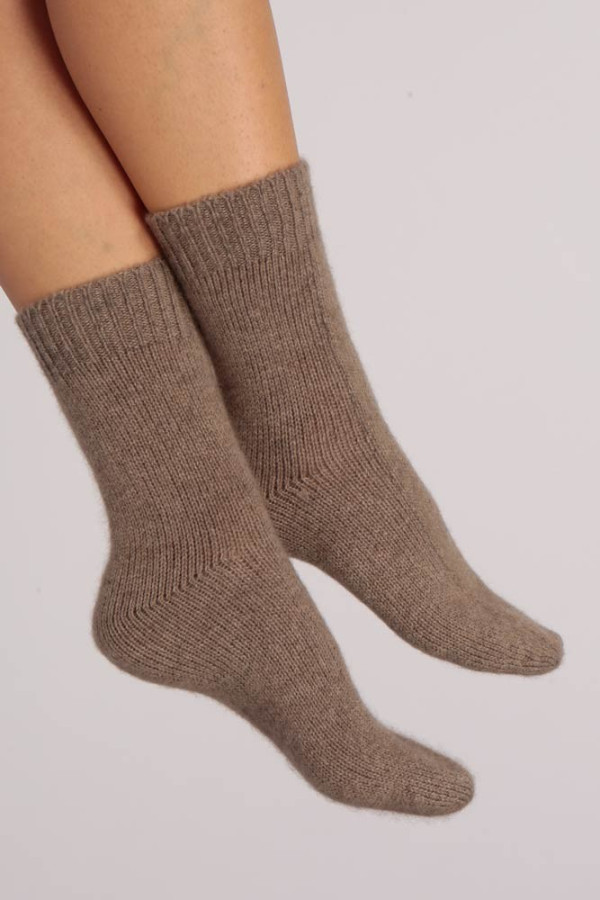 Cashmere Bed Socks in Camel Brown Plain Knit