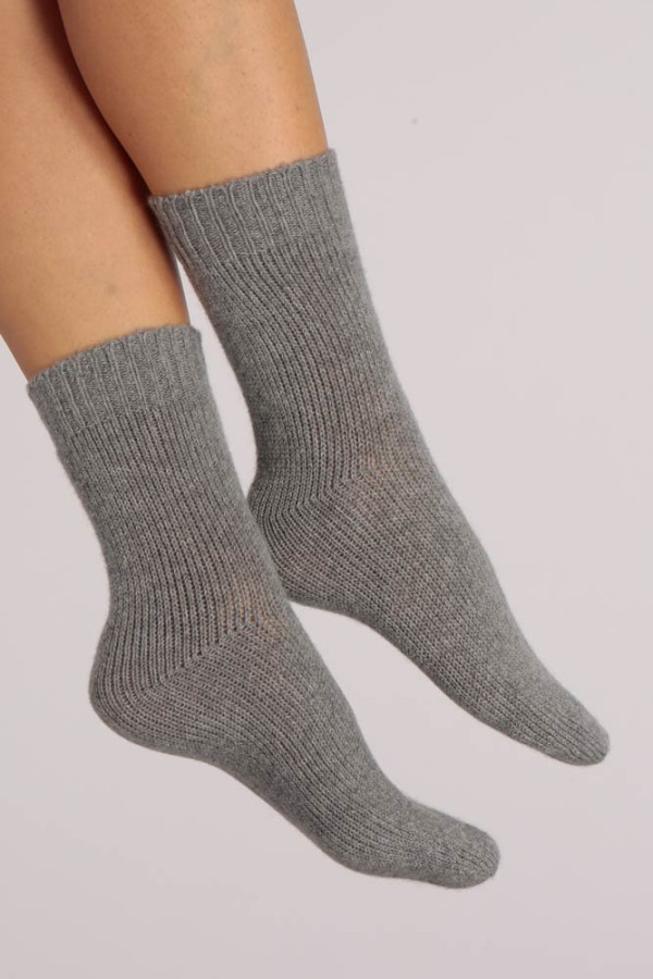 Cashmere Bed Socks in Light Grey Plain Knit