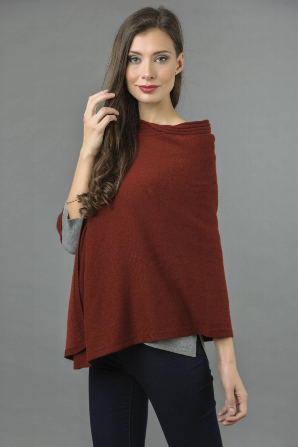 Pure Cashmere Knitted Asymmetric Poncho Wrap in Bordeaux 3