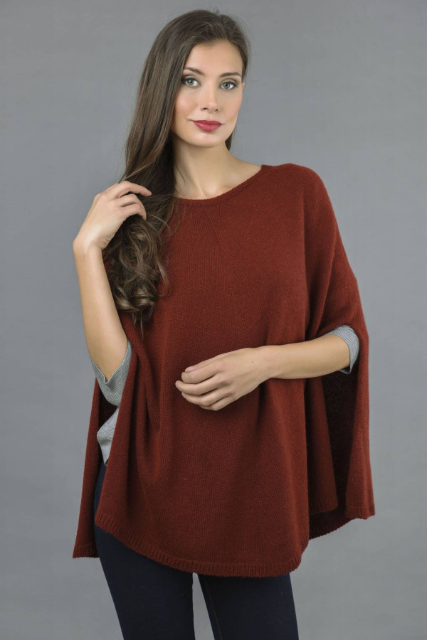Pure Cashmere Plain Knitted Poncho Cape in Bordeaux 3