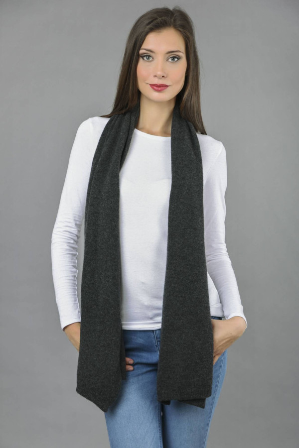 Pure Cashmere Plain Knitted Small Stole Wrap in Charcoal Grey 3