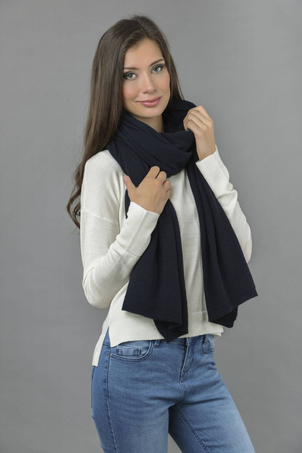 Pure Cashmere Wrap in Blue navy - made in Italy