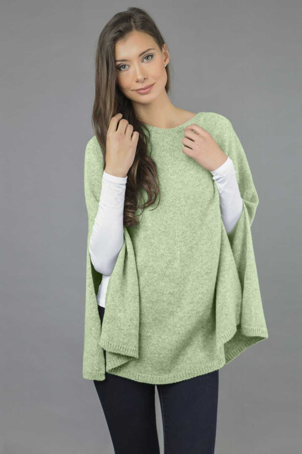 Cashmere Plain Knitted Poncho Cape in Sage Green 1