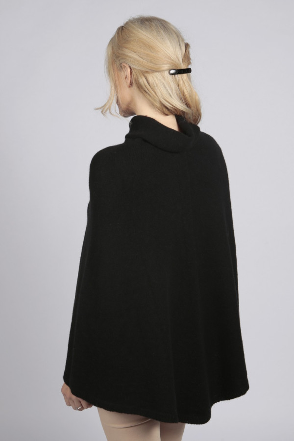 Black pure cashmere roll neck poncho cape-made-in-Italy