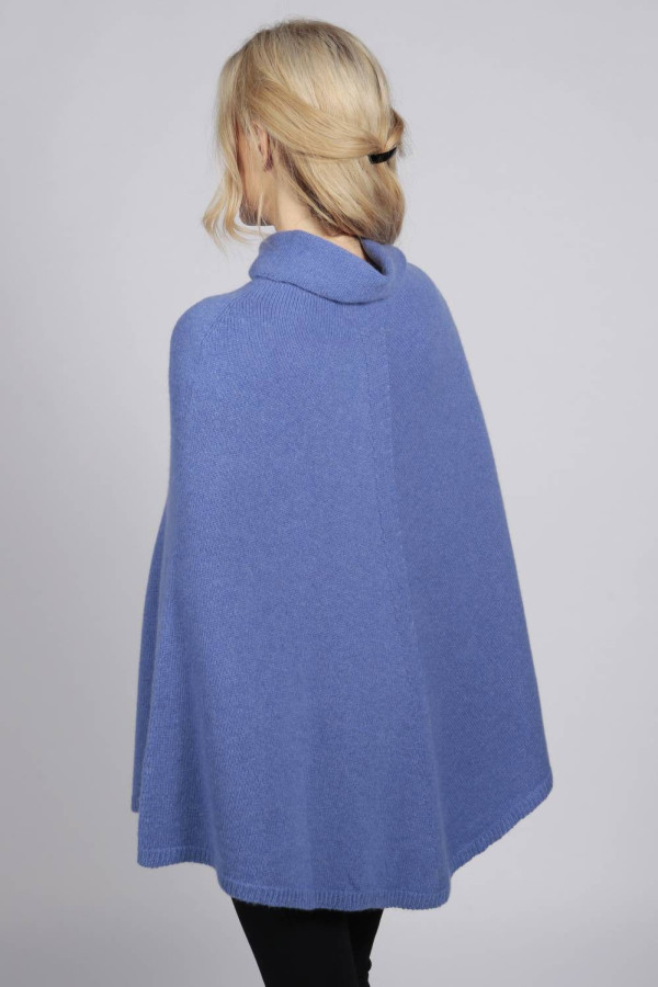 Periwinkle pure cashmere roll neck poncho cape back