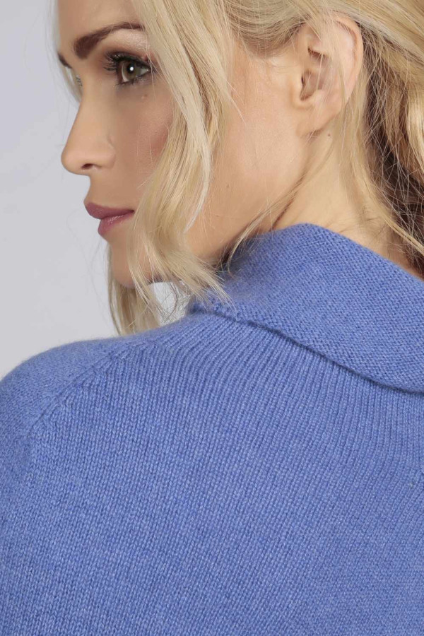 Periwinkle pure cashmere roll neck poncho cape close up