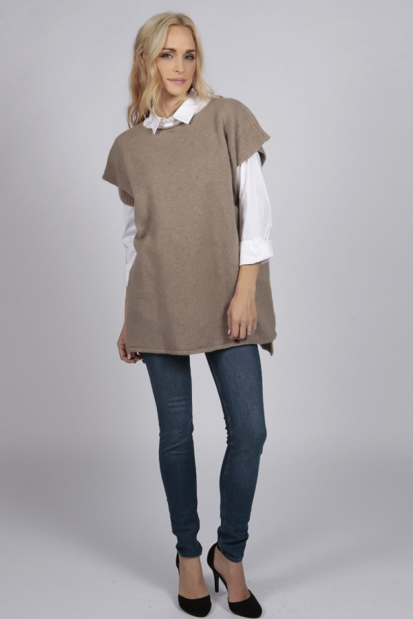 Camel brown beige women's pure cashmere sleeveless sweater